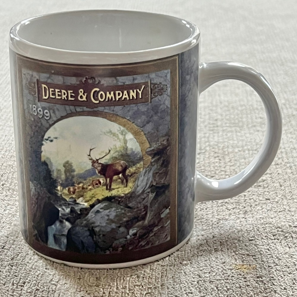 John Deere & Company 1899 Gibson Ceramic Coffee Mug Vintage Deer Graphic White